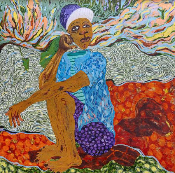 Option Dzikamai Nyahunzvi | Ndadzungaira, 2026 128 x 130 cm  Oils and paper collage on canvas 