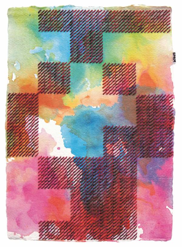 Balta | serie Spam, werk op papier met borduurwerk